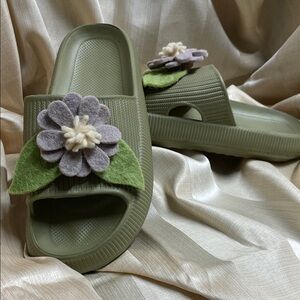 Funky Olive Floral Slide Sandals